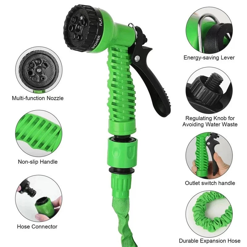 50FT Expandable Magic Garden Hose Green High Pressure Water Hose with 7 Spray Functions and Spray Gun