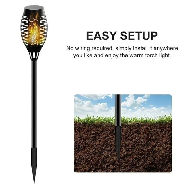 2 Piece Solar Flame Torch Light 12 LED Flickering Waterproof Outdoor Garden Lamps