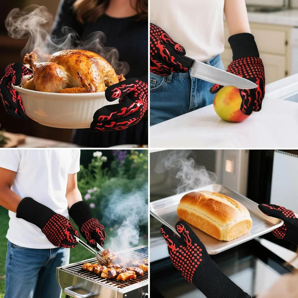 1 Piece BBQ Gloves Red Heat Resistant Non-Slip Cooking Gloves for Grilling Baking and Outdoor Cooking