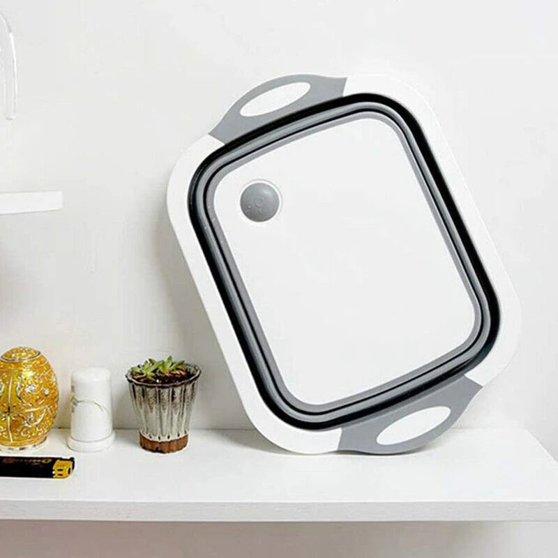 Foldable Wash Basin with Drain Plug Cutting Board and Storage Tray for Kitchen and Camping
