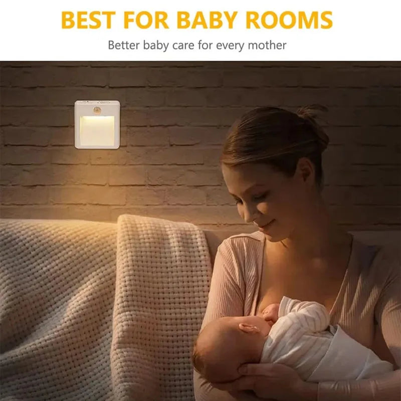 AU Plug LED Motion Sensor Night Light Adjustable Brightness Warm and White Light
