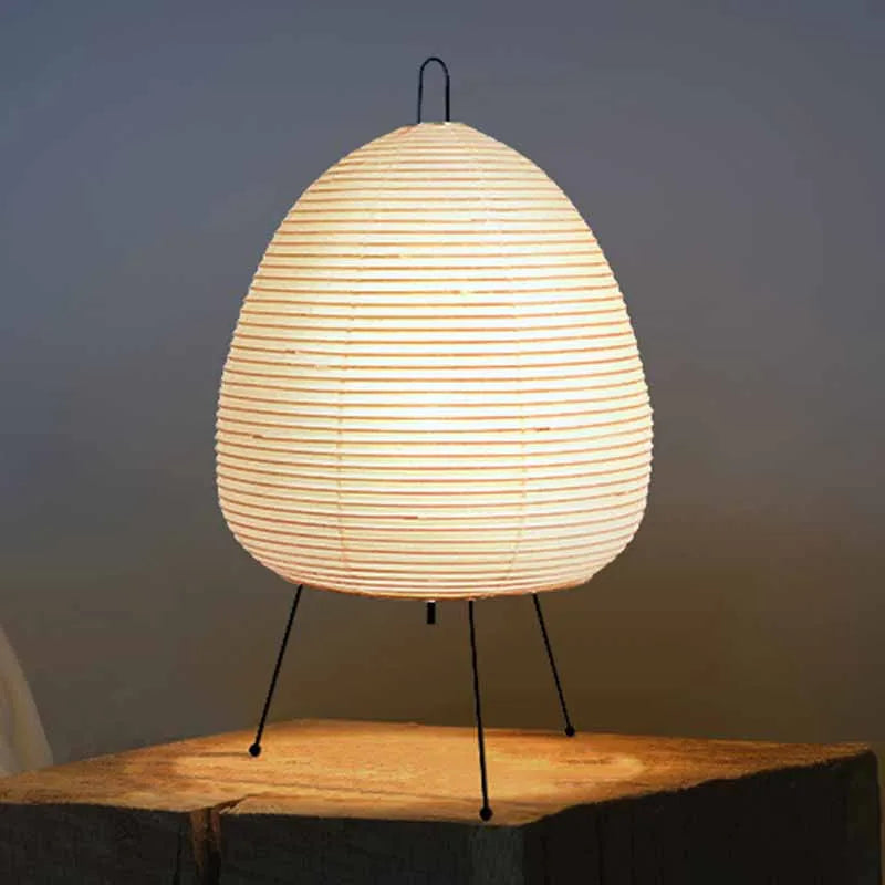 Japanese Style Paper Table Lamp LED Lantern Desk Light with Iron Tripod for Bedroom Living Room