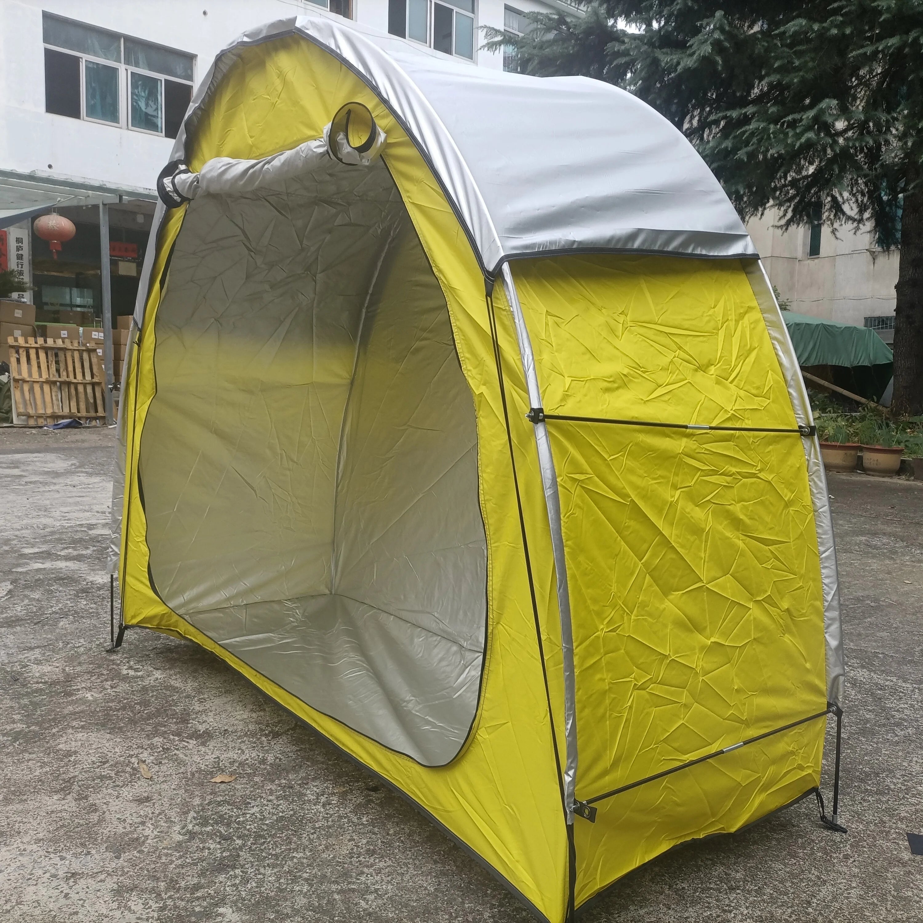 Waterproof Bicycle Storage Tent Yellow with Rainfly Portable Outdoor Shelter for 2 to 3 Bikes Garden Equipment