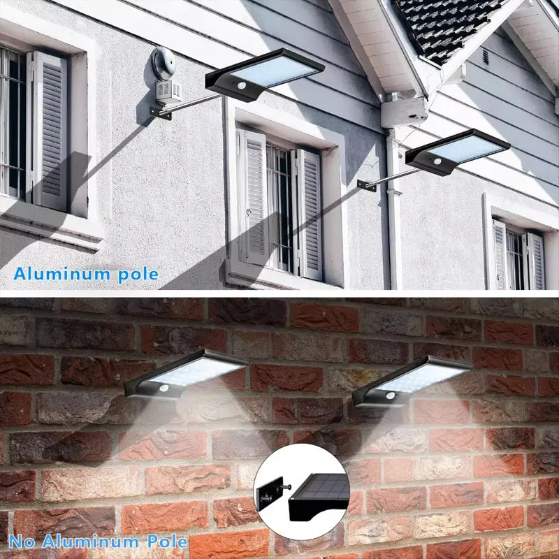 48 LED Solar Powered Wall Light with Motion Sensor Remote Control IP65 Waterproof with Pole
