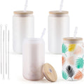 4 Piece 16oz Frosted Glass Tumblers with Bamboo Lid DIY Sublimation Cups Set