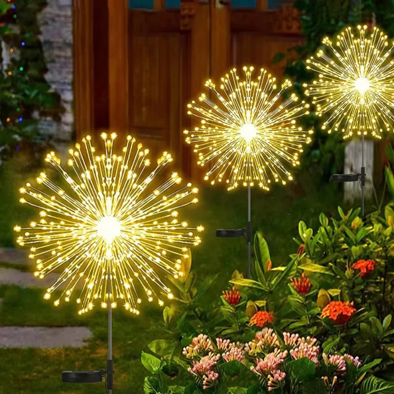 2 Piece Solar Firework Lights 90 LED Warm White Waterproof Garden Stake Light for Outdoor Decoration