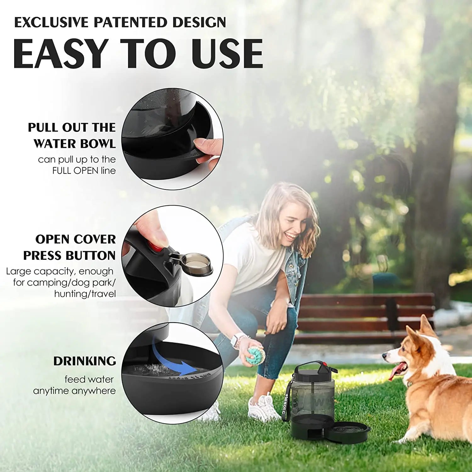 2200ml Portable Dog Water Bottle with Foldable Drinking Bowl Large Capacity Travel Water Dispenser