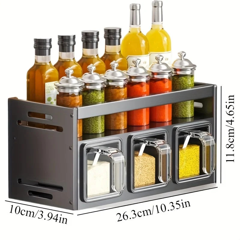 Multi Layer Kitchen Spice Rack Organizer with Seasoning Containers and Storage Shelf 26.3cm