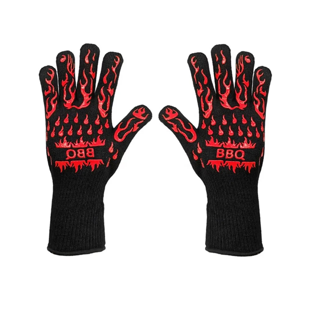 2 Piece BBQ Gloves Red Heat Resistant Non-Slip Cooking Gloves for Grilling Baking and Outdoor Cooking