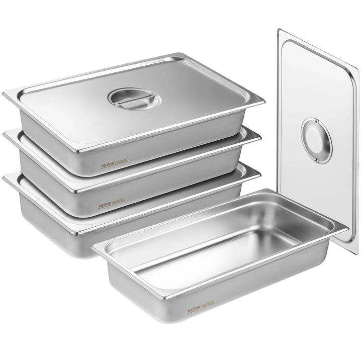 4 Pack Full Size Steam Table Pan 4 Inch Deep Stainless Steel with Lid Food Storage Set