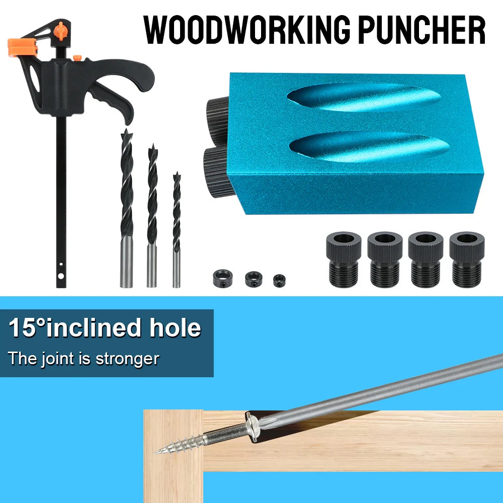 15 Piece Pocket Hole Jig Kit 15 Degree Wood Drilling Guide Locator for Woodworking and DIY Projects