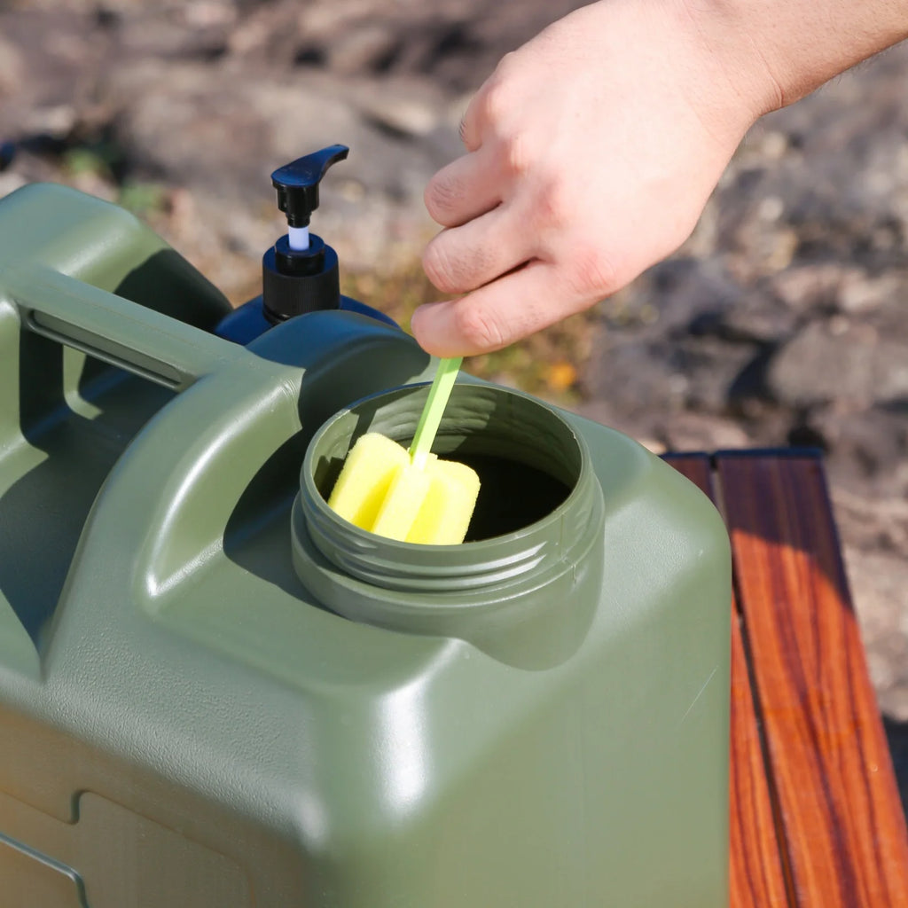 20L Portable Army Green Water Storage Tank with Spigot Soap Dispenser and Carry Handle