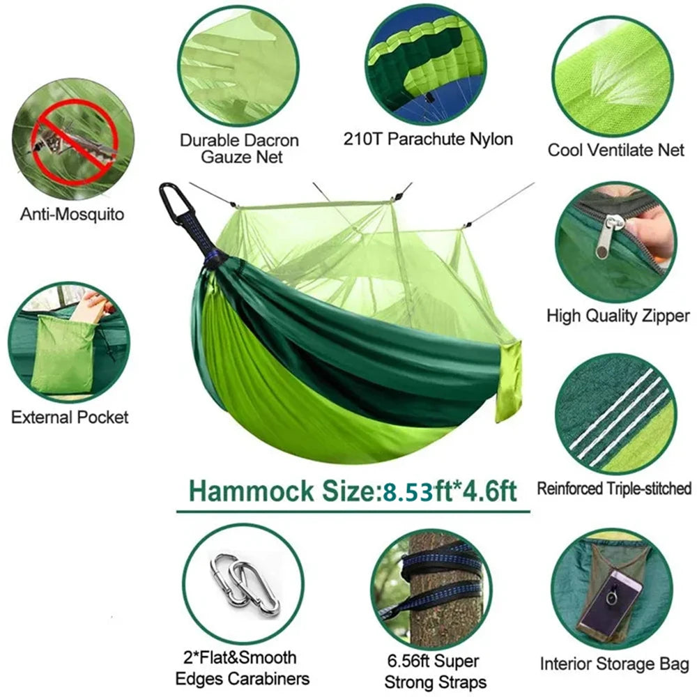 Portable Double Camping Hammock with Mosquito Net Chartreuse Outdoor Travel Hammock