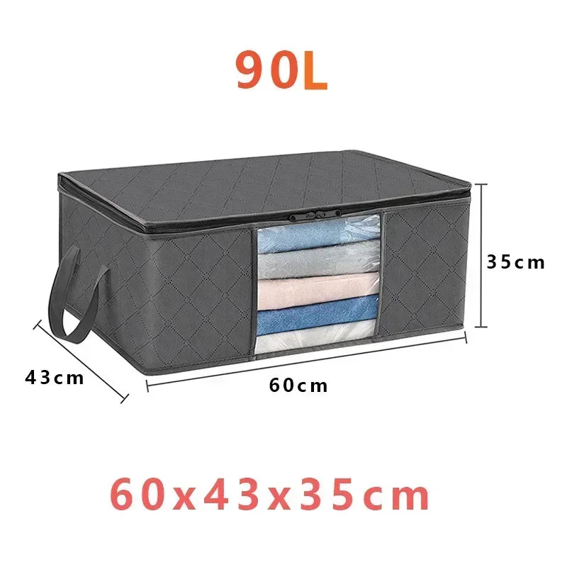 1 Piece 90L Foldable Storage Bag Clothes Blanket Organizer 60x43x35cm with Handle