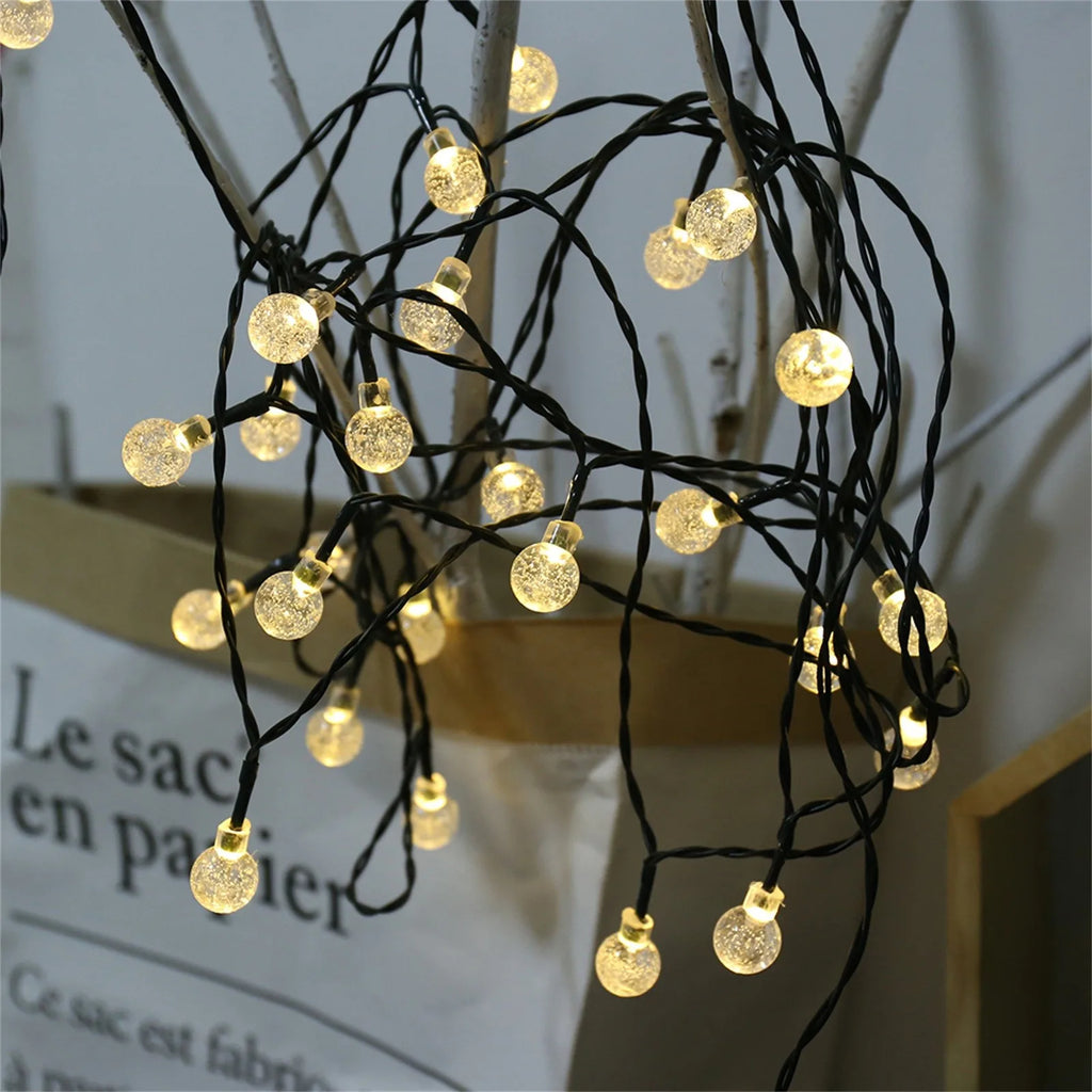 7M 50 LED Solar Bubble Ball String Lights Warm White Waterproof Outdoor Garden Patio Decorative Lights