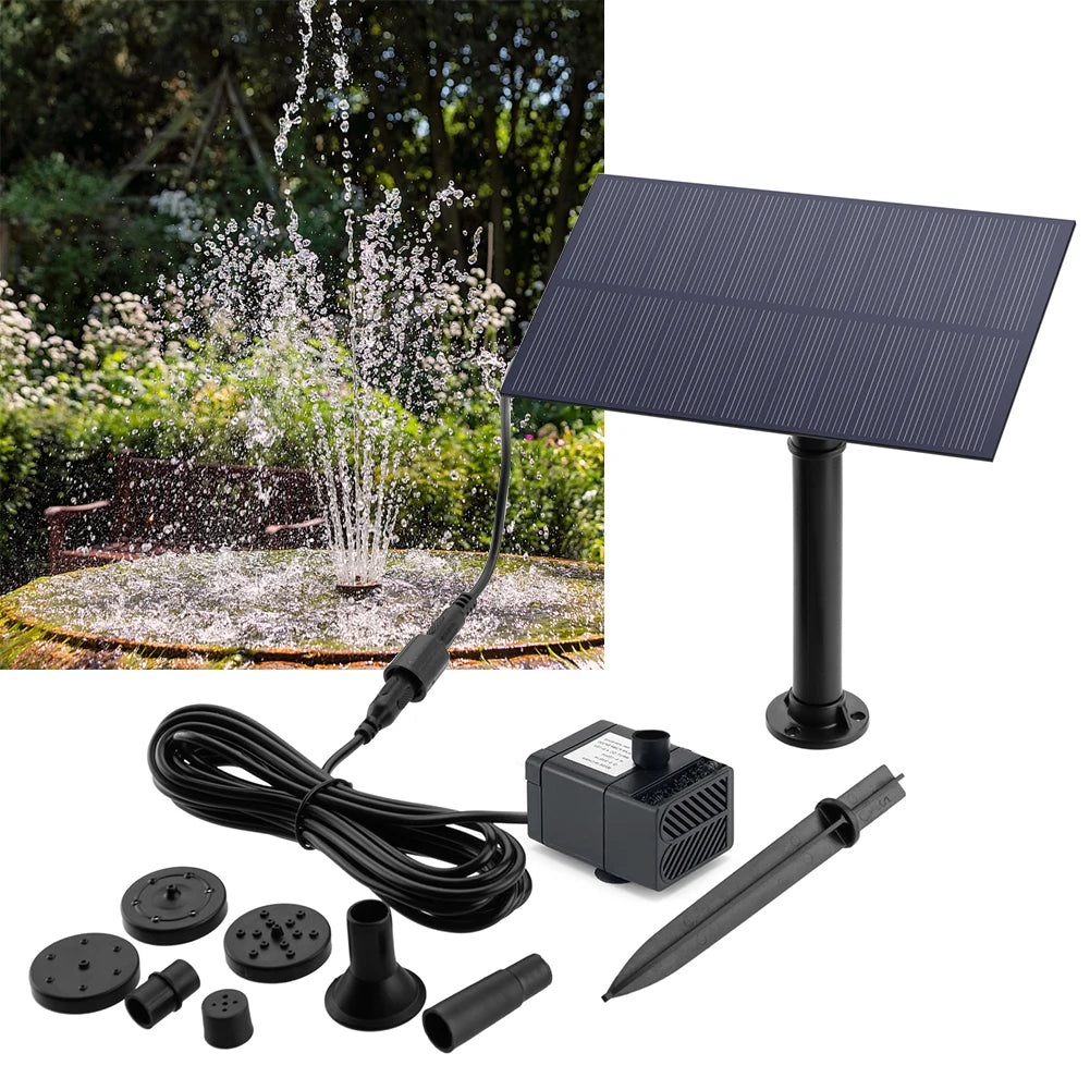 Solar Fountain Pump Kit 5V Garden Water Pump with Panel and 8 Nozzles