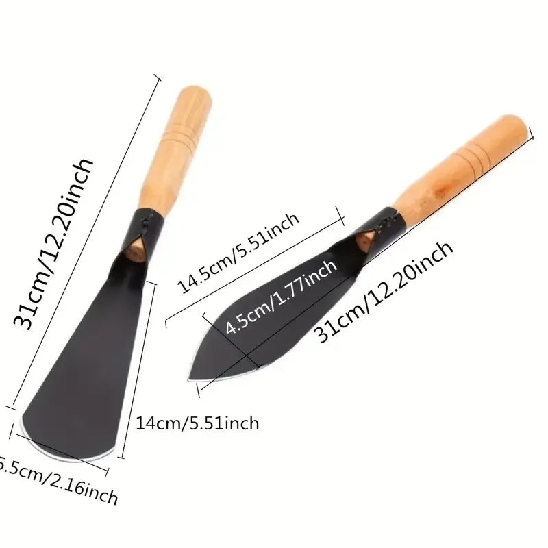 2 Piece Multifunctional Garden Shovel Manganese Steel Weeding Hoe Digging Tool with Wooden Handle
