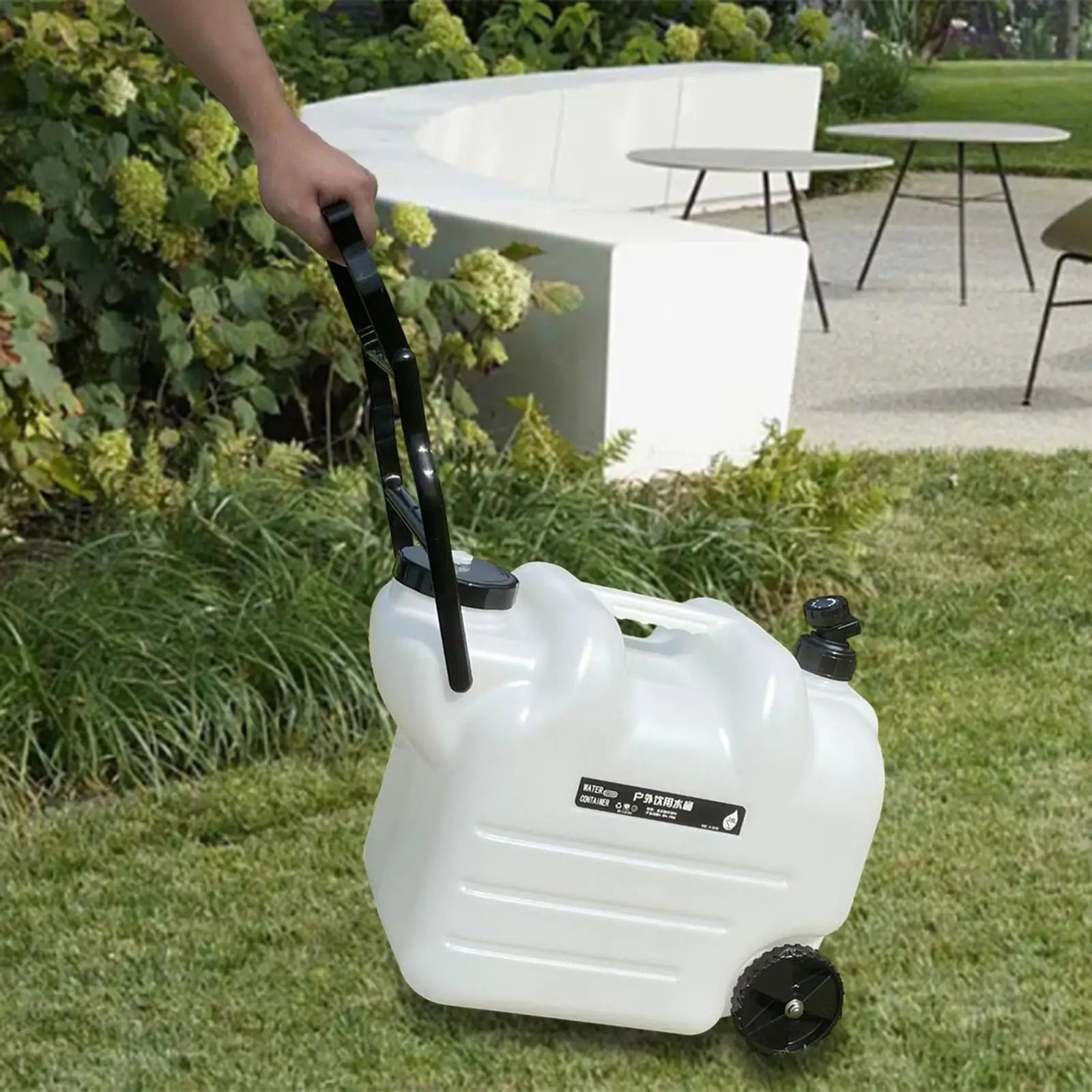 Portable 28L White Water Storage Container with Wheels Tap and Screw Lid for Camping Travel