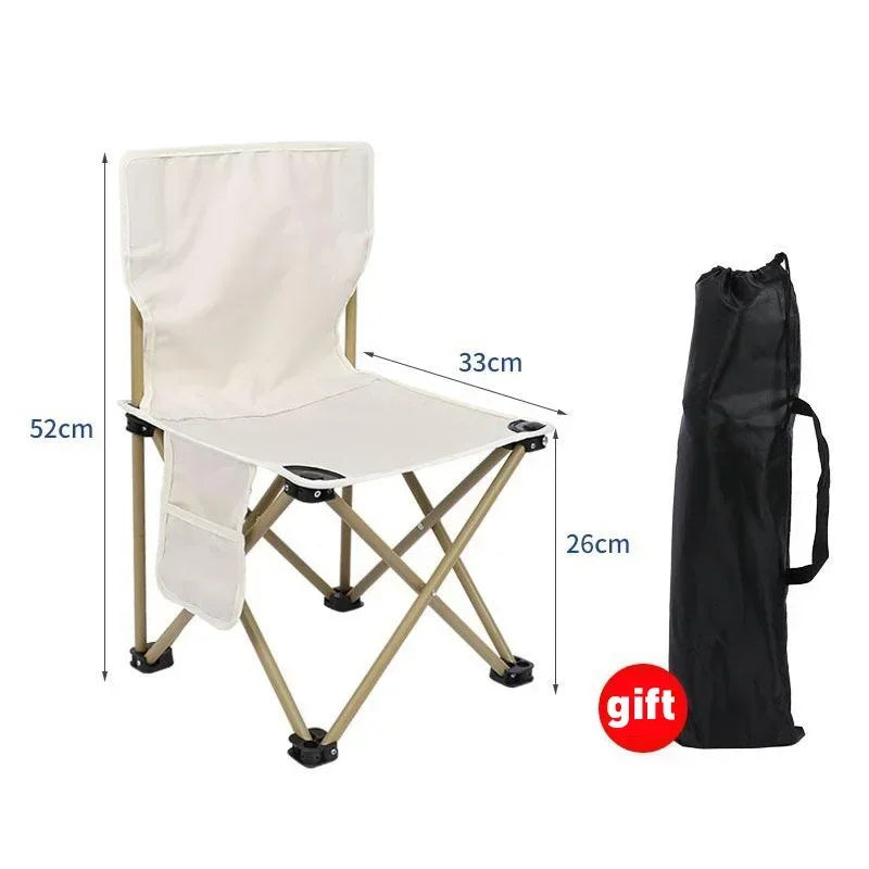 Portable Folding Camping Chair White Lightweight Outdoor Chair with Storage Pocket and Carry Bag