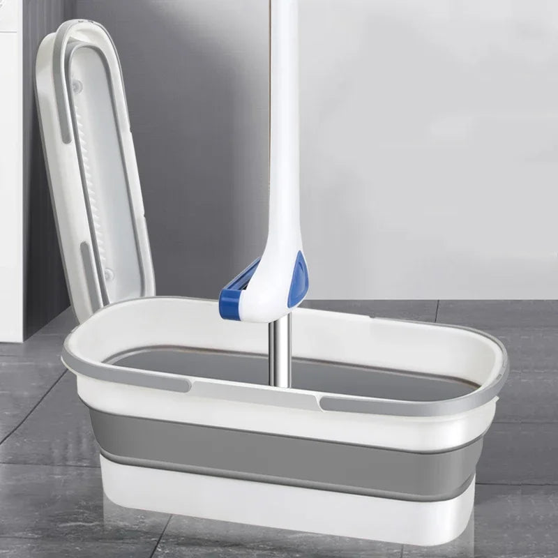 Collapsible Gray Plastic Bucket Foldable Mop Bucket Laundry Basket with Handle for House Cleaning and Storage