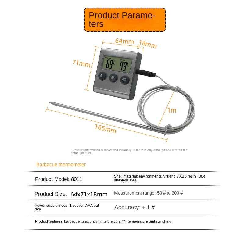 Digital Kitchen Thermometer with Stainless Steel Probe for BBQ Grill Oven Meat Cooking