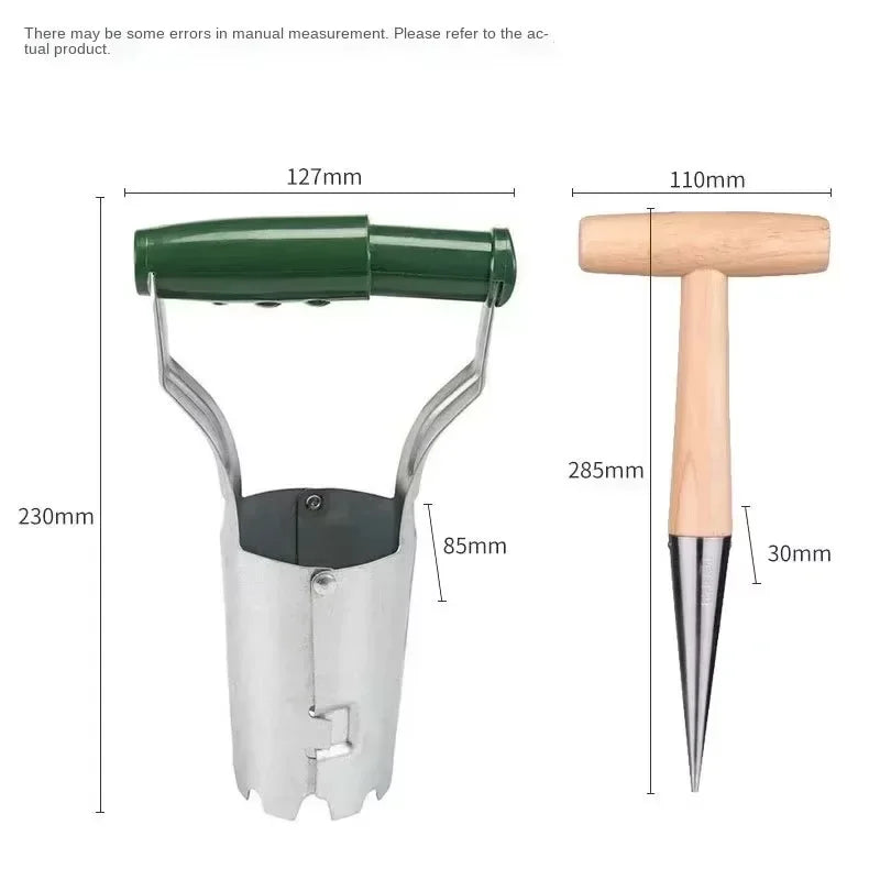 Garden Planting Tool Set Heavy Duty Stainless Steel Seedling Planter and Seeder with Green Handle