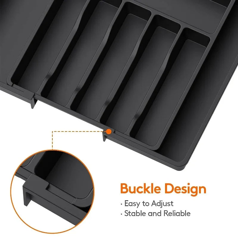 Adjustable Flatware Organizer Expandable Plastic Cutlery and Utensil Drawer Tray