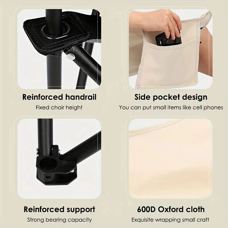 Portable Folding Camping Chair Beige Lightweight Outdoor Seat for Fishing Hiking Picnic and Camping