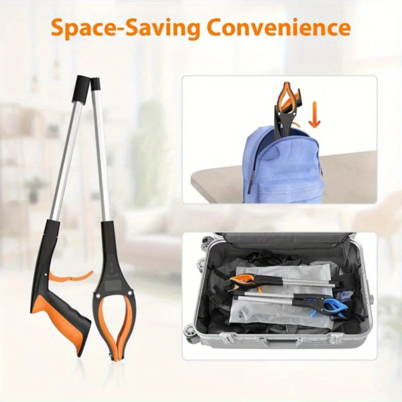 32 Inch Orange Heavy Duty Garbage Grabber with 360° Rotating Clamp Foldable Reaching Tool