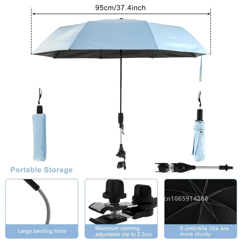 95cm Blue Clip On Beach Umbrella 360 Degree Adjustable UV Sun Shade for Camping Chairs