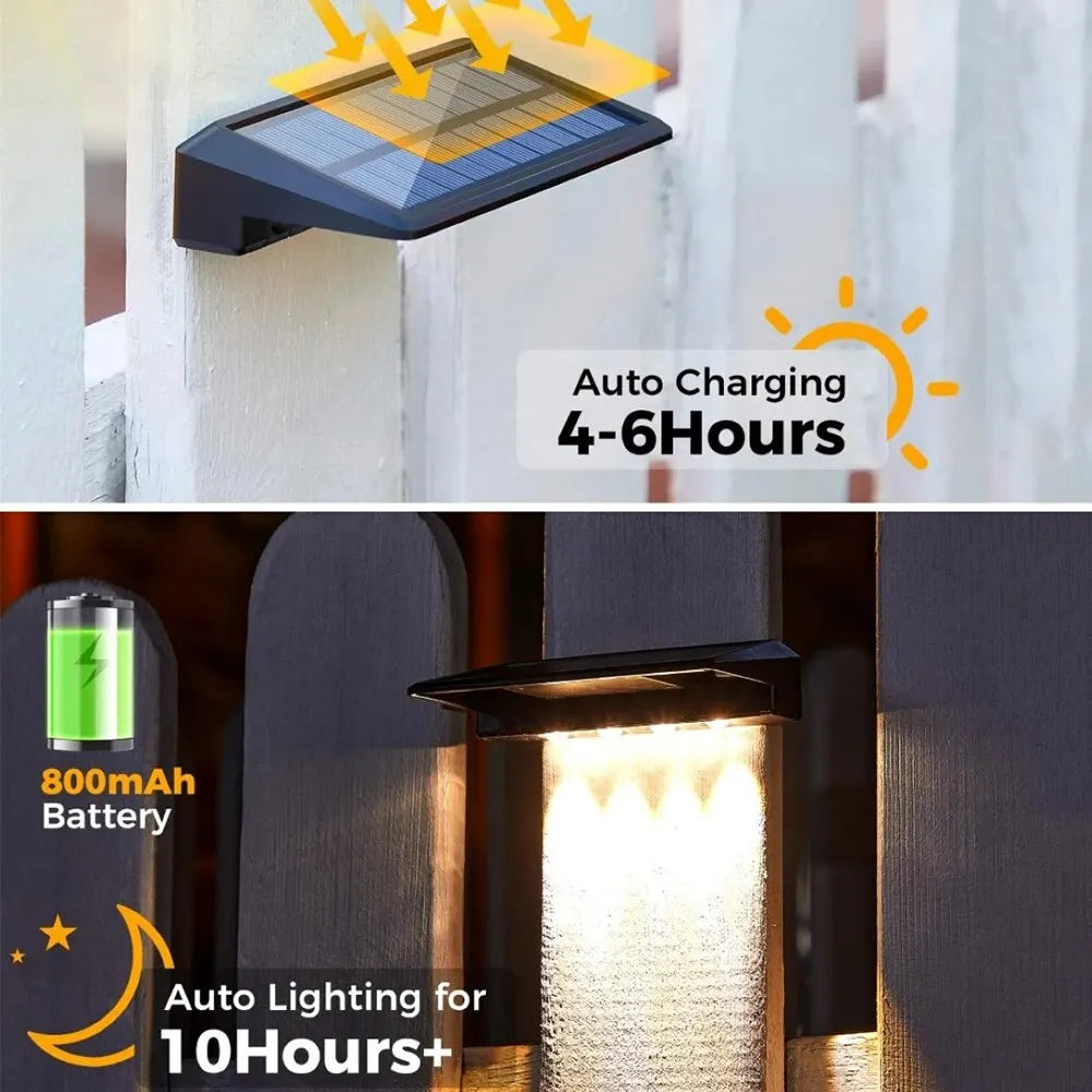 2 Pack Solar LED Wall Lights Warm White Outdoor Waterproof Fence Deck Pathway Lights