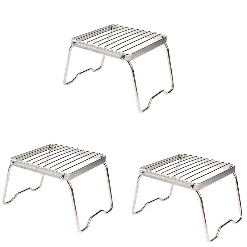3 Piece Foldable Stainless Steel Camping Stove Holder BBQ Grill Stand