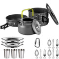 330ml Green Camping Cookware Set with Pot Pan Cups and Folding Tableware for Outdoor Cooking and Hiking