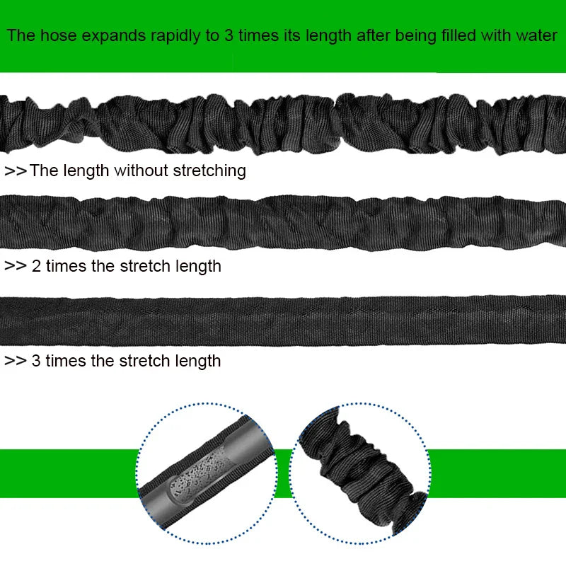 25FT Expandable Magic Garden Hose Black High Pressure Water Hose with 7 Spray Functions and Spray Gun