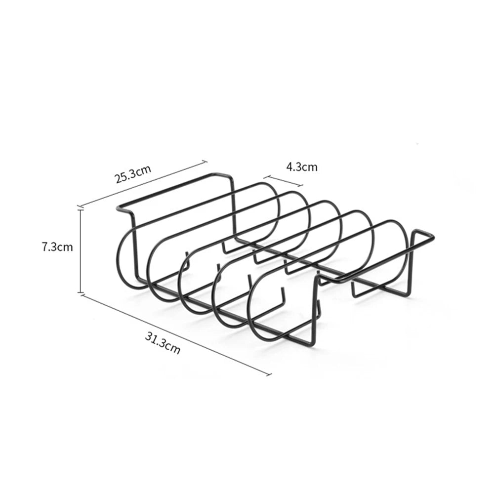 Black BBQ Rib Rack Roasting Stand Holds 4 Ribs for Grill Oven