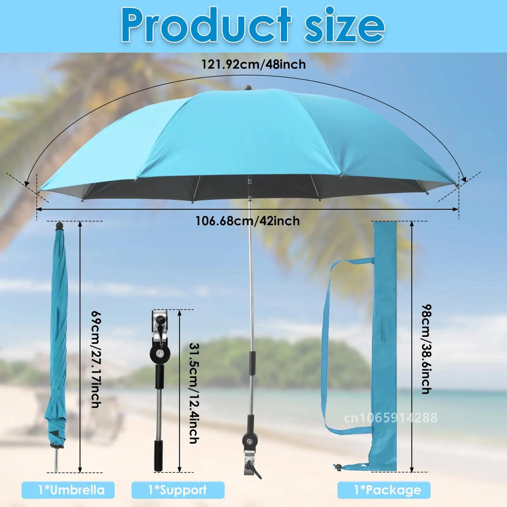 106cm Light Blue Clip On Beach Umbrella 360 Degree Adjustable UV Sun Shade for Camping Chairs