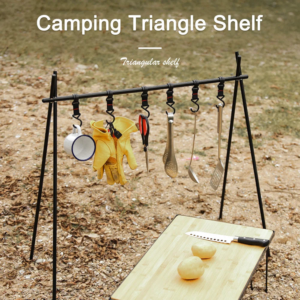 Portable Small Camping Hanging Rack Foldable Aluminum Alloy Cookware Storage Rack with Hooks for BBQ Hiking and Picnic