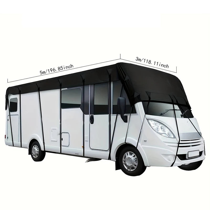 Portable 5 x 3m RV Roof Cover Waterproof Oxford Cloth Motorhome Roof Protector for Sun Rain Dust and Snow