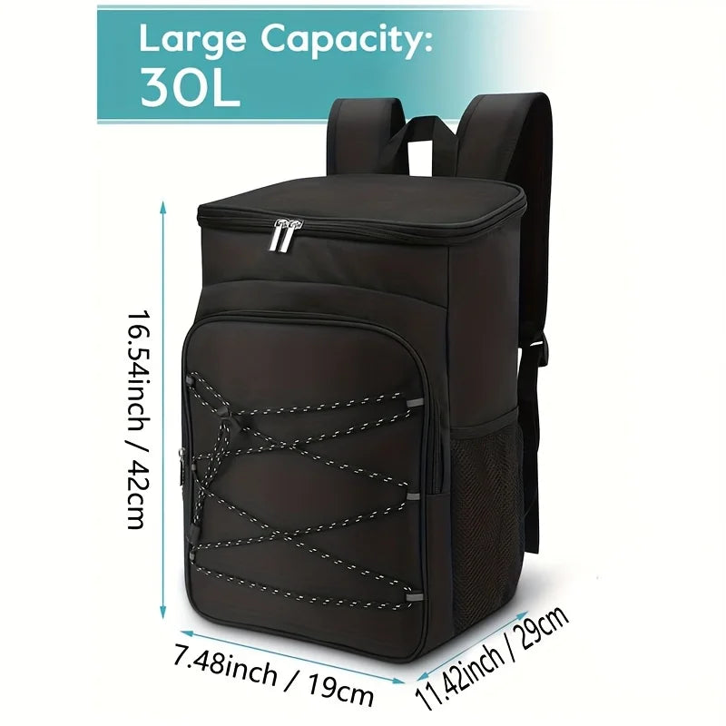 Large Capacity Black Insulated Backpack Lunch Bag with Multiple Compartments for Camping Picnics and Travel