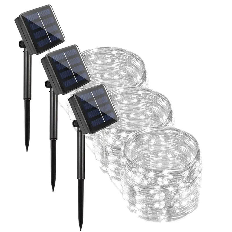 3 Piece 102m 1000 LED Solar Fairy String Lights White Waterproof Outdoor Garden Party Lights