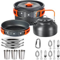 330ml Orange Camping Cookware Set with Pot Pan Cups and Folding Tableware for Outdoor Cooking and Hiking