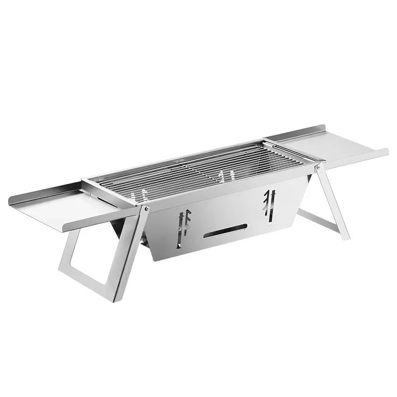 Portable Charcoal BBQ Grill Folding Stainless Steel Barbecue with Side Shelves Carry Pouch and Heat Resistant Mitten
