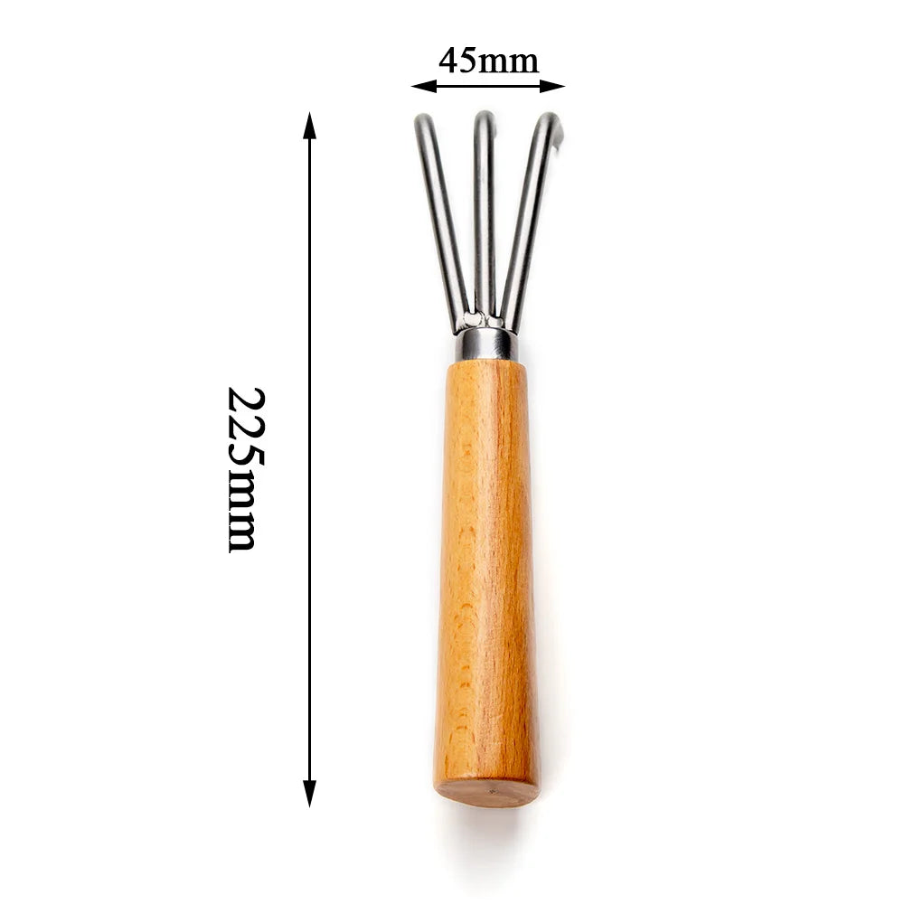 Three Hook Bonsai Root Hook Wooden Handle Alloy Steel Soil Loosening Tool for Repotting and Weeding