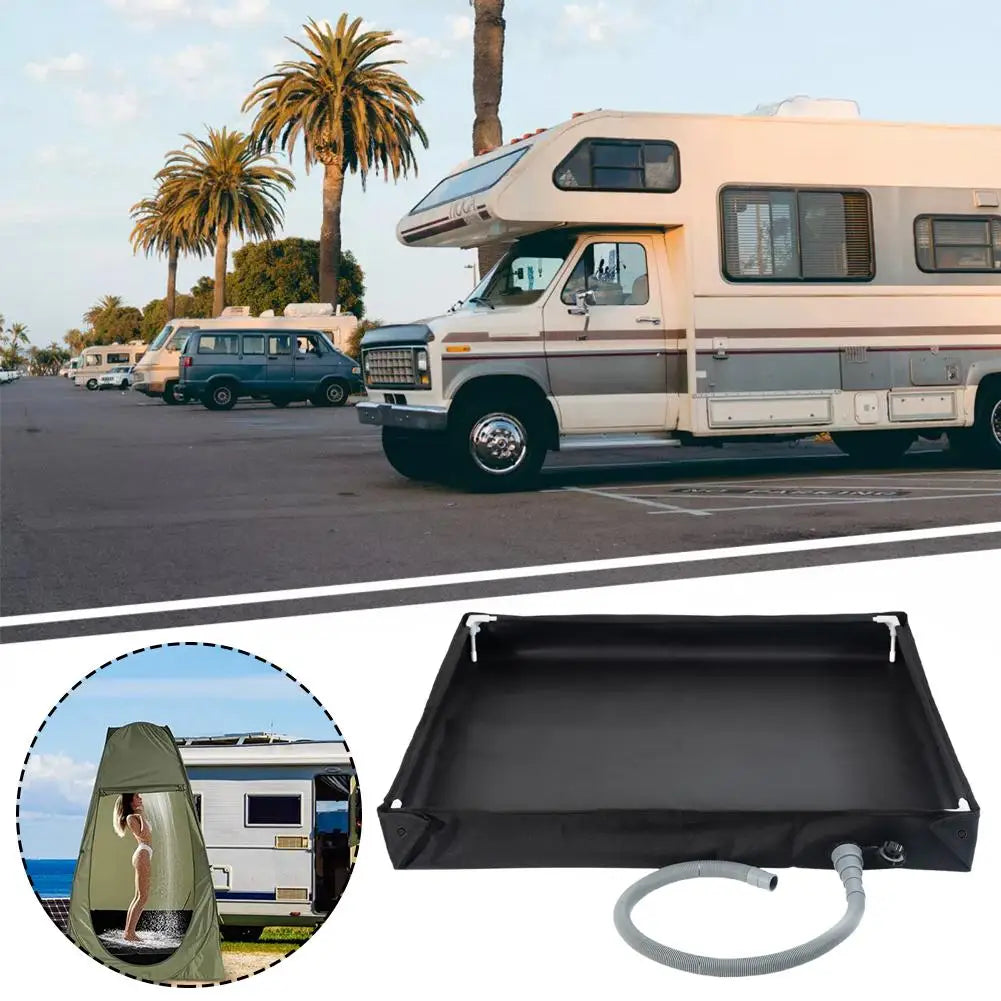 Portable Black Foldable Shower Pan with Drain Hose Outdoor Shower Base for Camping RV Beach and Pet Bathing