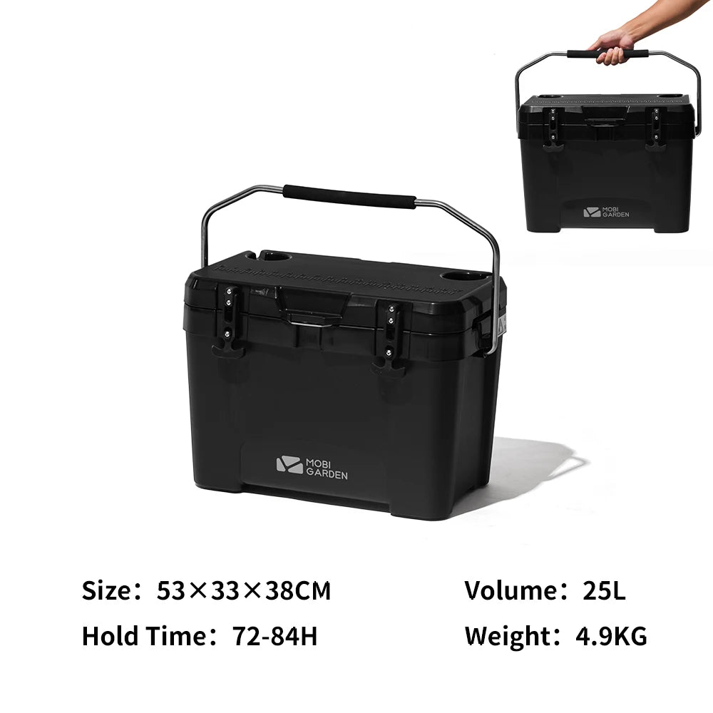 25L Portable Ice Cooler Box Black Insulated Camping Cold Storage Box