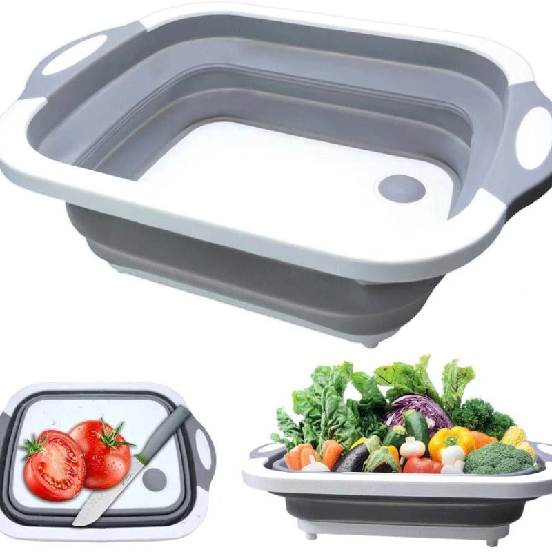 Foldable Wash Basin with Drain Plug Cutting Board and Storage Tray for Kitchen and Camping