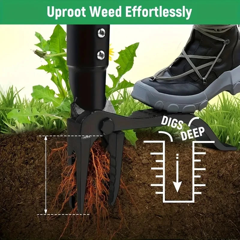 Heavy Duty Weed Puller with 4-Prong Claw Stainless Steel Root Removal Garden Tool