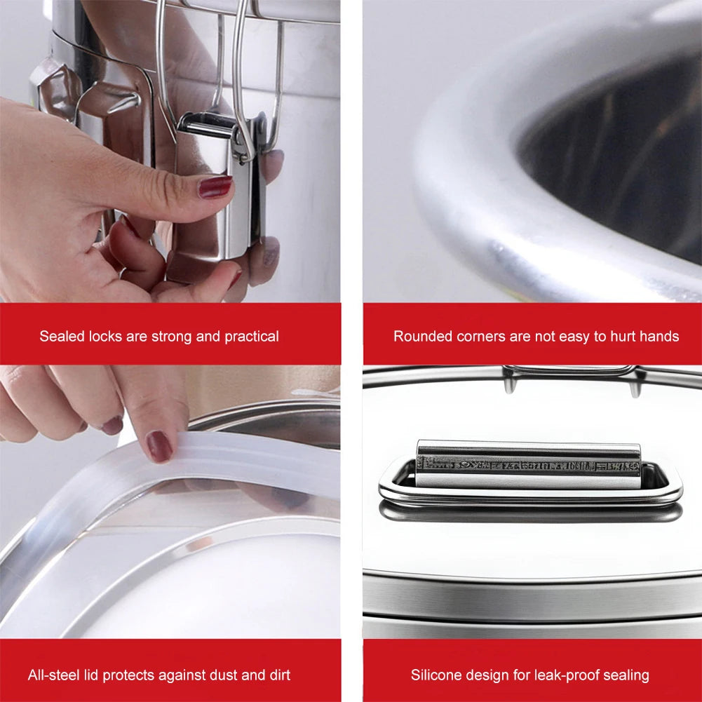 21L Stainless Steel Airtight Storage Bucket with Seal Lid and Handles