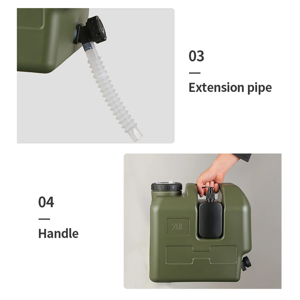 20L Portable Army Green Water Storage Tank with Spigot Soap Dispenser and Carry Handle
