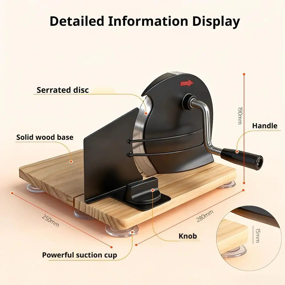 Black Manual Bread Slicer with Adjustable Thickness Stainless Steel Blade and Hand Crank